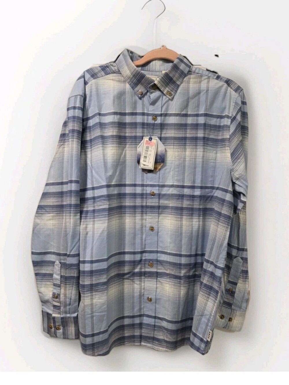 New Rowm Men's Long Sleeve Shirt Blue  Plaids Size Large Cotton Blend Nwt